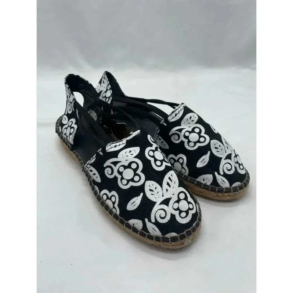 Eric Michael Black and White Floral Slip On Sling‎ Back Espadrilles
